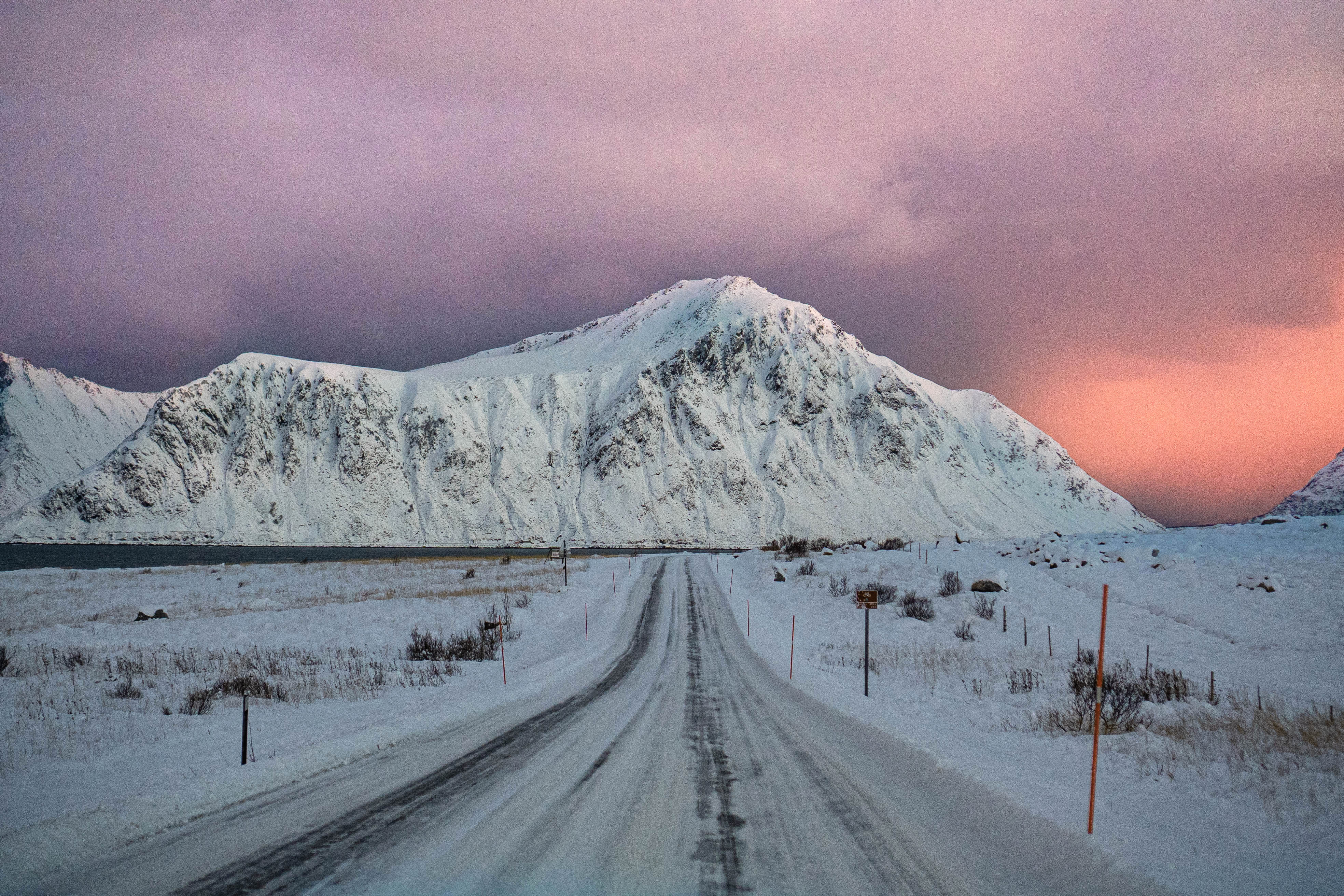 Norway Lofoten snow driving mountain winter roadtrip