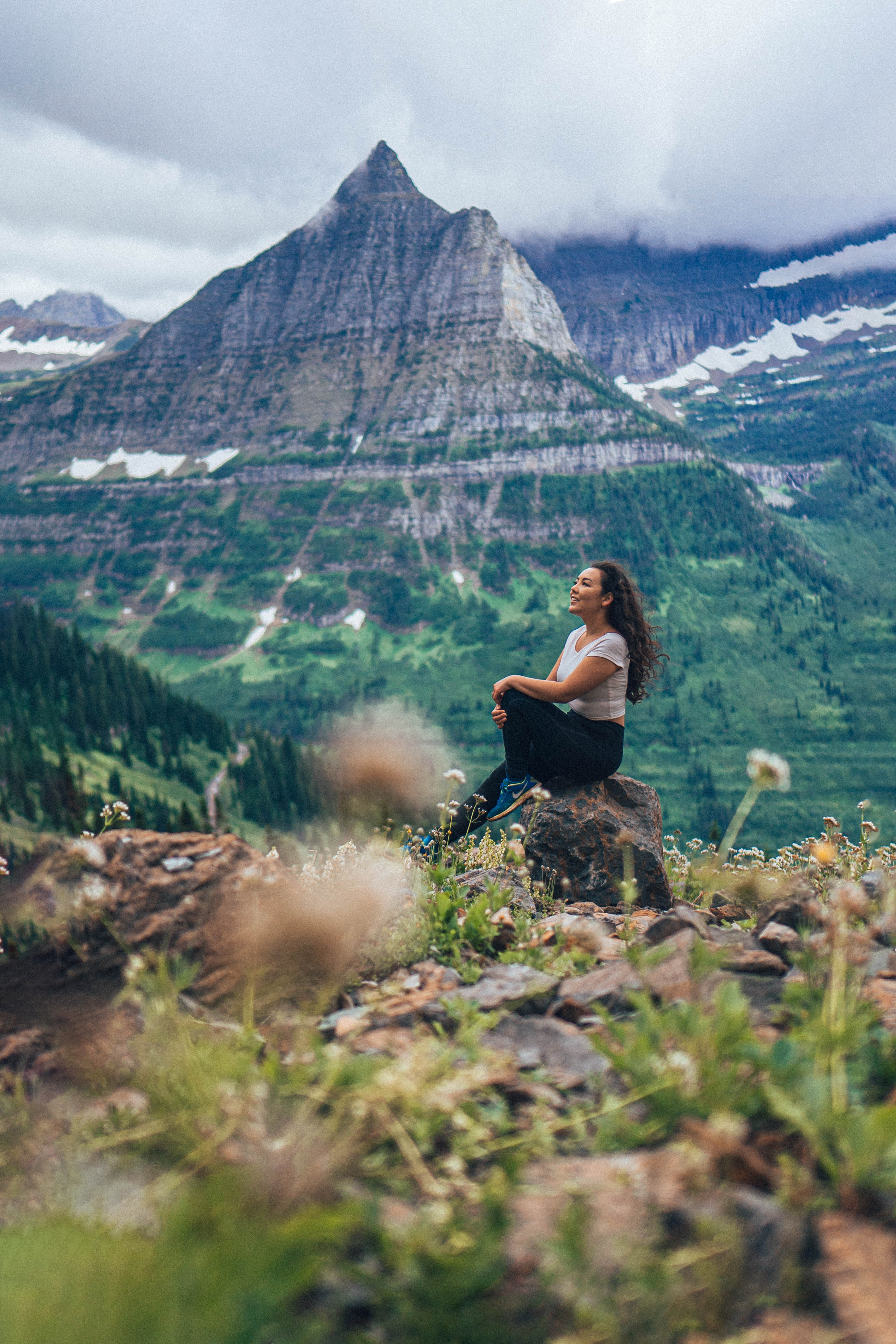 hiking on highline trail in glacier national park